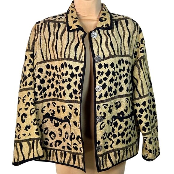 Vintage Jane Ashley Casual Lifestyle Animal Print Tapestry Woven Jacket M Cotton - Picture 3 of 6